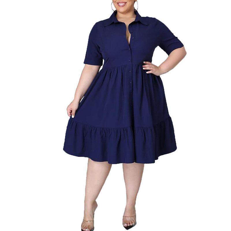 

Plus Size Dresses Dress For Women 4XL 5XL Summer 2022 Short Sleeve Solid Buttons Casual Turn Down Collar Knee Length Ruffle Shirt DressPlus, Orange