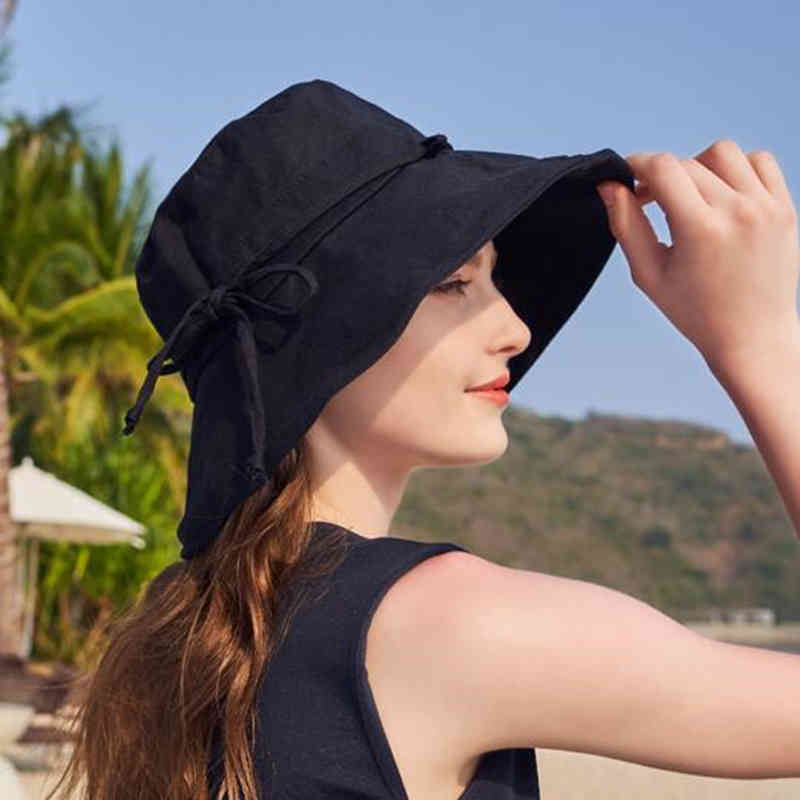 

new cotton Beach Bow s For Women Female Lady Bucket Hat hat summer woman Anti-UV Panama Summer Sun Cap Viseira
