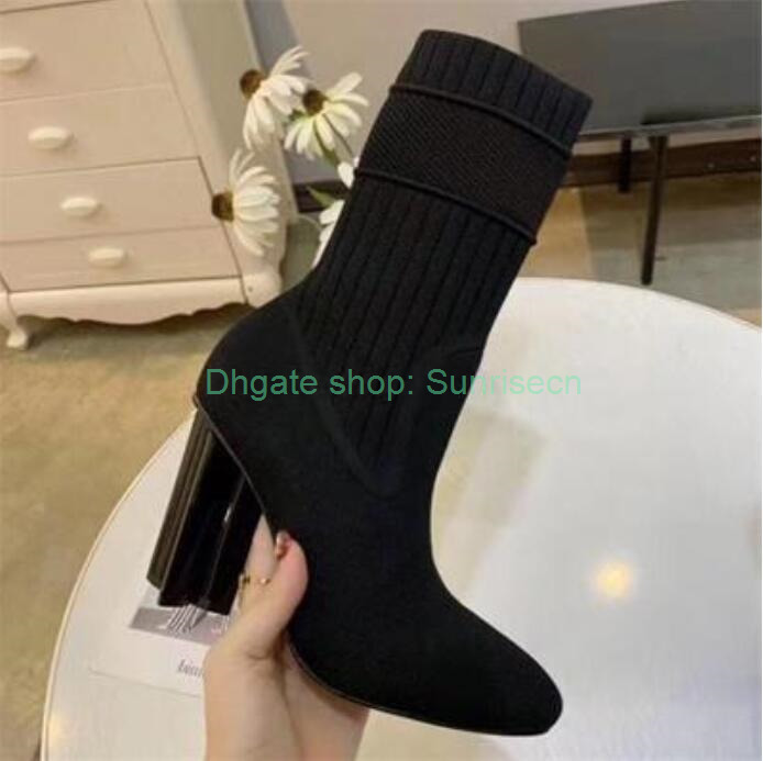 

2022 Women Designer Boots Silhouette Ankle Boot Black Stretch High Heel Sock Boots and Flat Sock Sneaker Boot Winter Women Shoes, Color 6