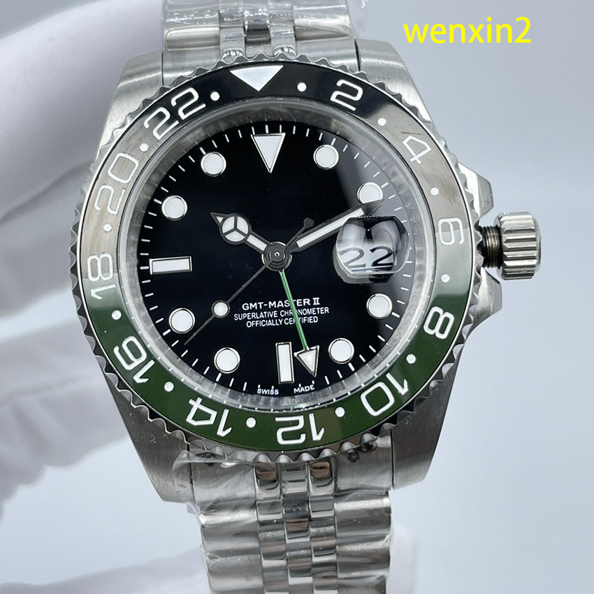 

Classic luxury men's watch side 40mm mechanical automatic stainless steel black and green ring, Box