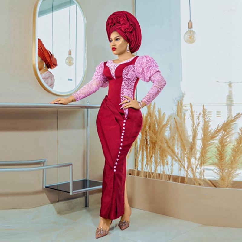 

Party Dresses Elegant Rose Red Satin Mermaid Evening Pretty Lace Puff Sleeves Africa Prom Dress Ankle Length Button Gowns Aso EbiParty, Purple