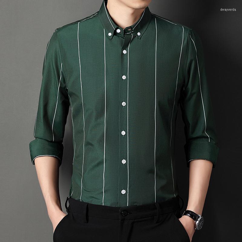 

Men's Dress Shirts Handsome Casual Business Men Shirt Brand Fashion Slim Fit Cotton Long Sleeve Office Striped White Black Blue Dway22