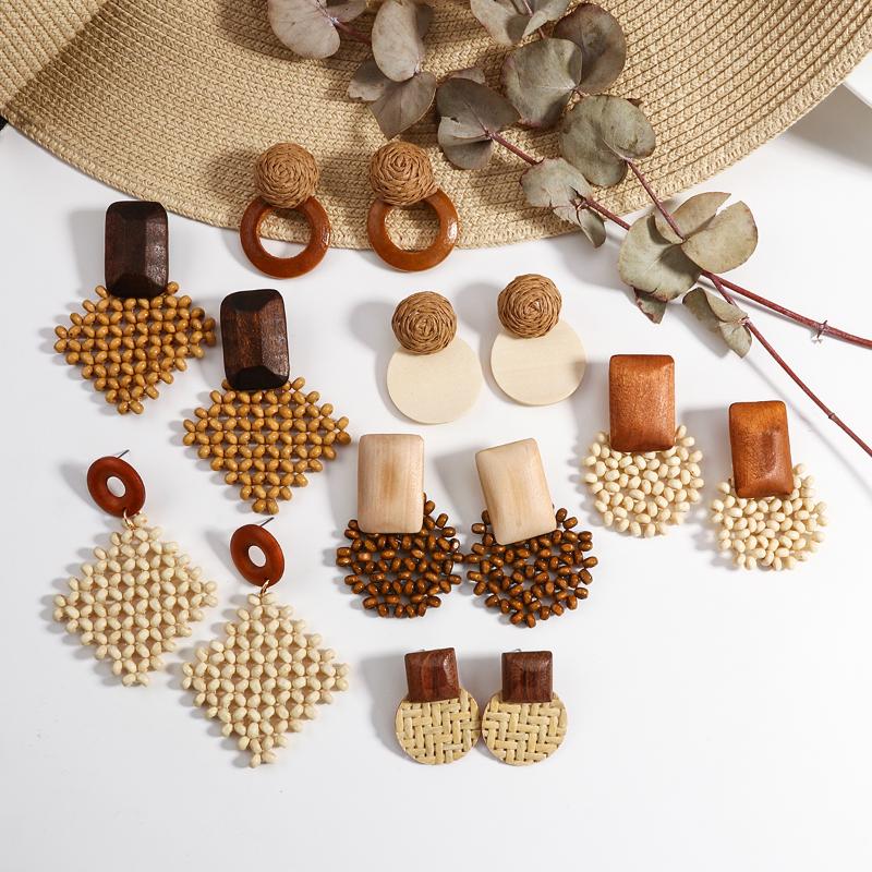 

Dangle & Chandelier AENSOA Bohemia Handmade Rattan Knit Wood Drop Earrings For Women Ethnic Geometric Pendant Earring Boho Jewelry Gift 2022