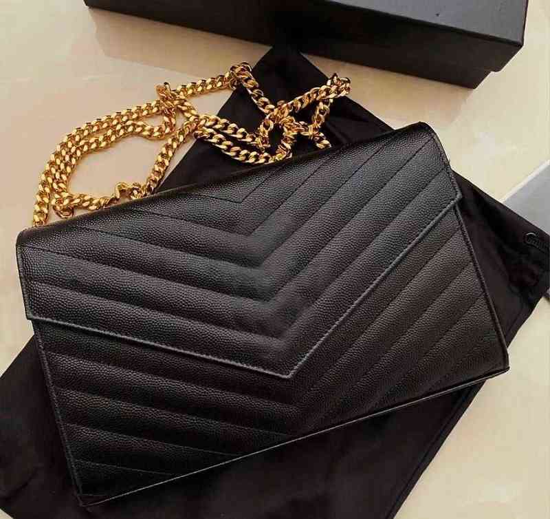 

designer ENVELOPE bag crossbody Female tote purse women leather fashion handbags luxurys sheepskin Shoulder chain Bags, Black with black chain