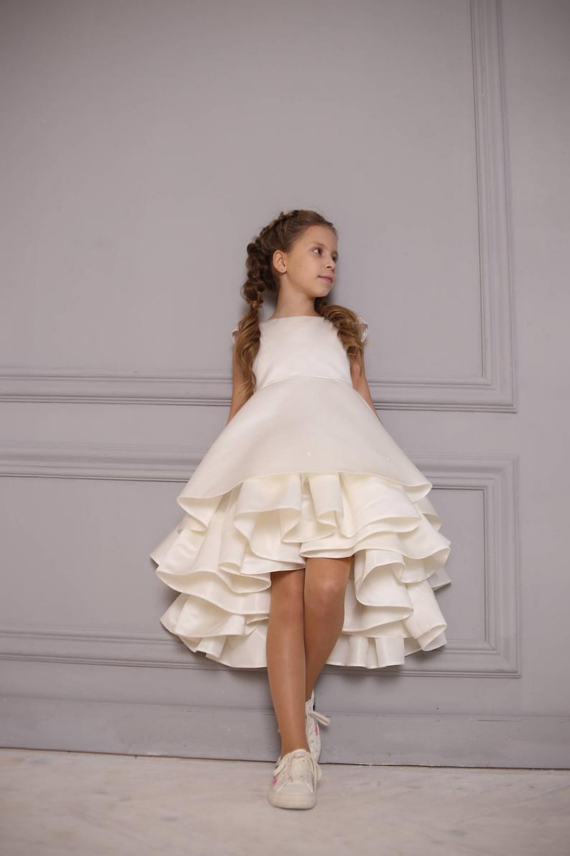 

Flower Girl Dresses for Wedding Jewel Neck Princess Kids Party Gowns with Lace Appliques Girl Dress, Yellow