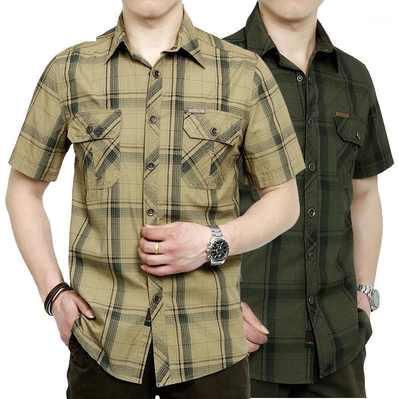 

Large Size -5XL 2022 Summer Casual Thin Short-Sleeved Pure Cotton Men's Shirt Army Green Khaki Blue Shirts