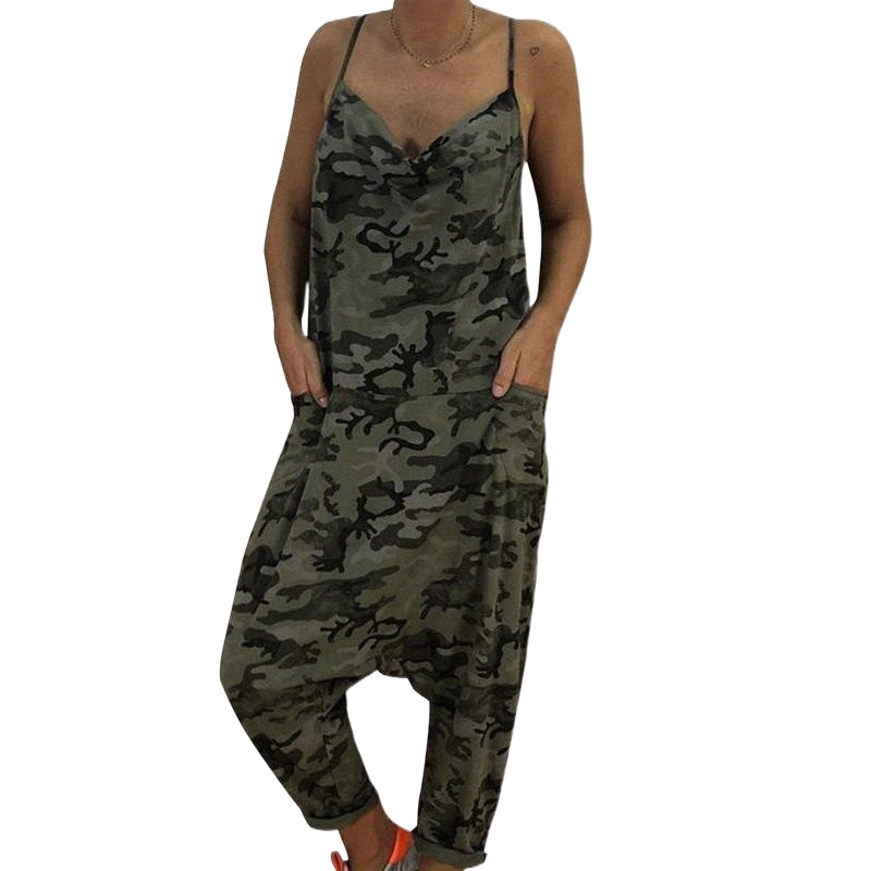 women's Jumpsuits & Rompers DORVIVON For Women 2021 Camouflage Print Summer Strap Jumpsuit Casual Vintage Overalls Mono Mujer XXL F2nw#-image-790031503