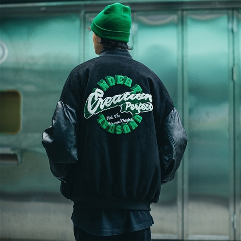 

BiggOrange Hip Hop Baseball Jacket Men Furry Letter Leather Sleeve College Style Streetwear Harajuku Bomber Coat Unisex 220727