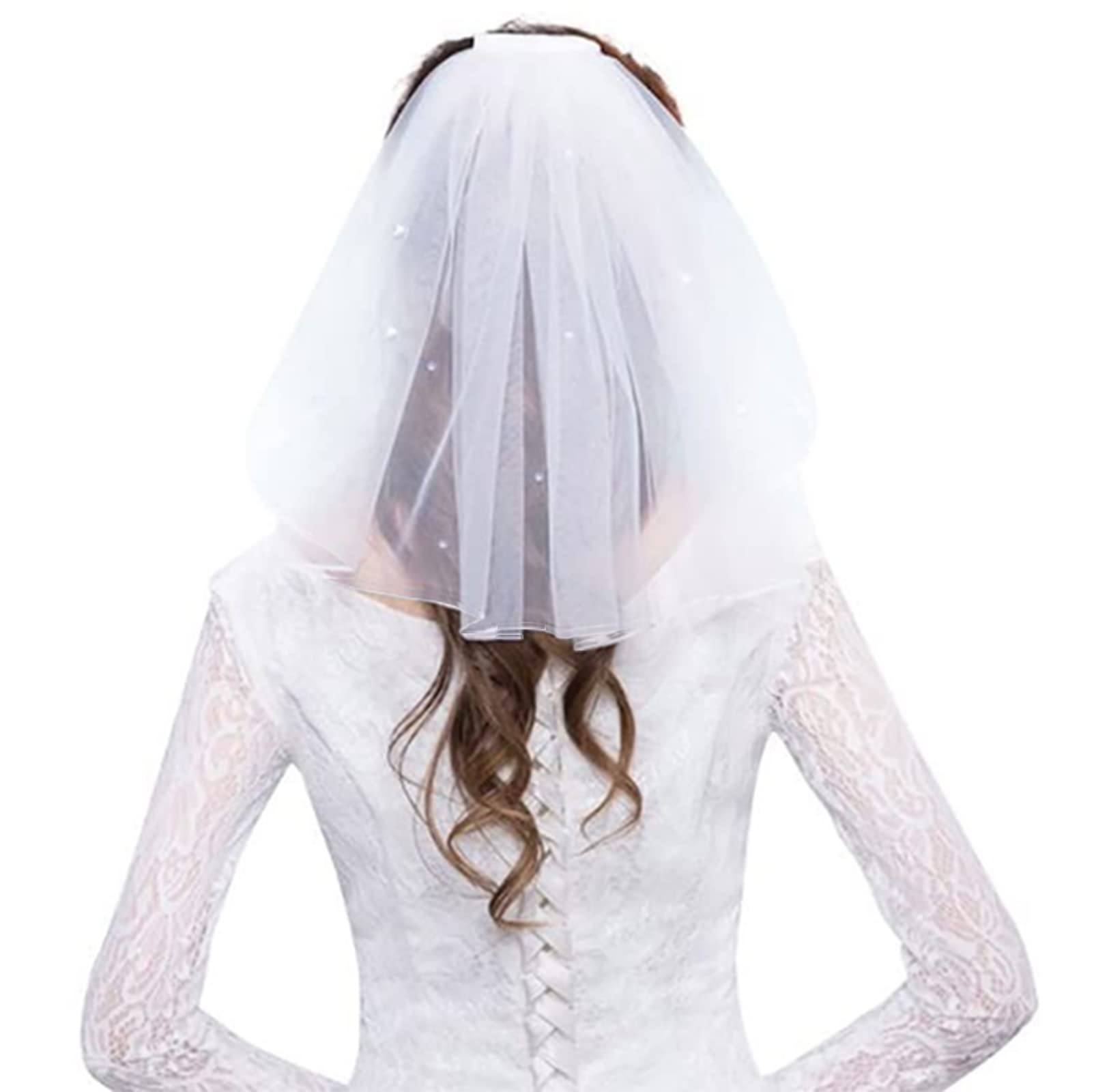 

Hair Accessories Wedding Veil Headpiece White Bridal With Comb 2 Tier Pearl For Bachelorette Party/ Engagement Party Veil2 amNcJ