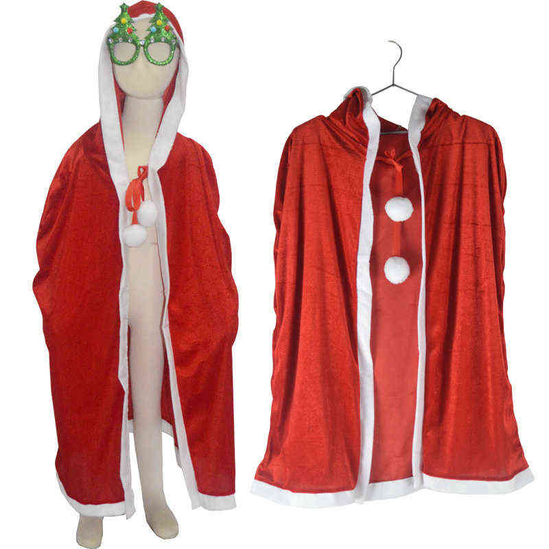 

New Christmas red cloak hooded children's Dance Adult Women's robe boy girl Halloween Cloak Santa Cosplay come L220715, 100cm