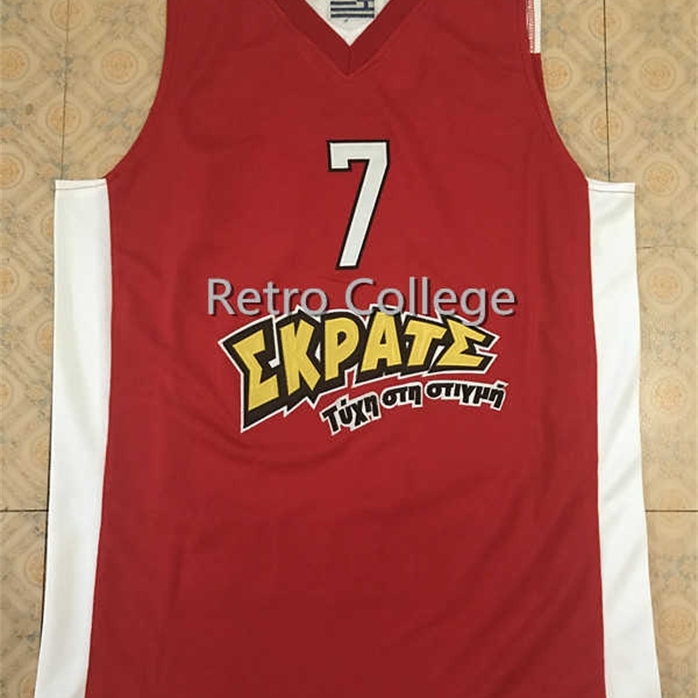 

Sjzl98 7 Vassilis Spanoulis Piraeus ekpate Basketball Jersey red Embroidery Stitched Custom any Number and name Jerseys