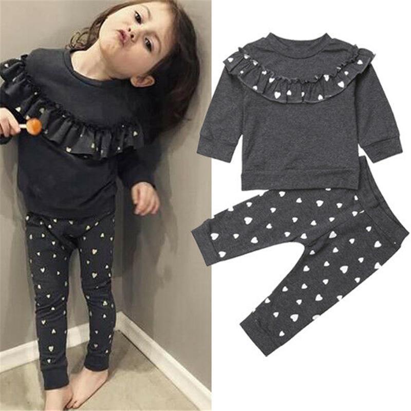 

Clothing Sets Kids Baby Girls Clothes Ruffles Heart Print T-shirt Pants Outfits Toddler Autumn Tracksuit 0-4YearsClothing, As pic