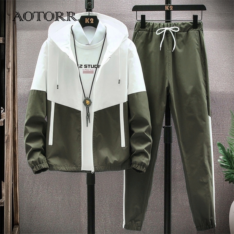 

Casual Mens Tracksuit Sportswear Spring Autumn Patchwork Hoodies Set Men Zipper Pocket JacketsPants Two Piece Sets Male 220815, Cc416 blue