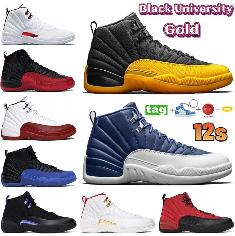 

12s mens 12 basketball shoes Black University Gold Dark Concord indigo white dark grey Reverse Flu Game low easter Fiba men sneakers trainers Size 40-47, 37