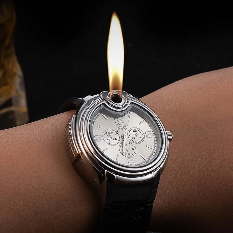 

Watch Style Metal Open Flame Lighter Creative Men's Sports Opens Flame Watchs Inflatable Adjustable Fmale EncendedorInventory Wholesale