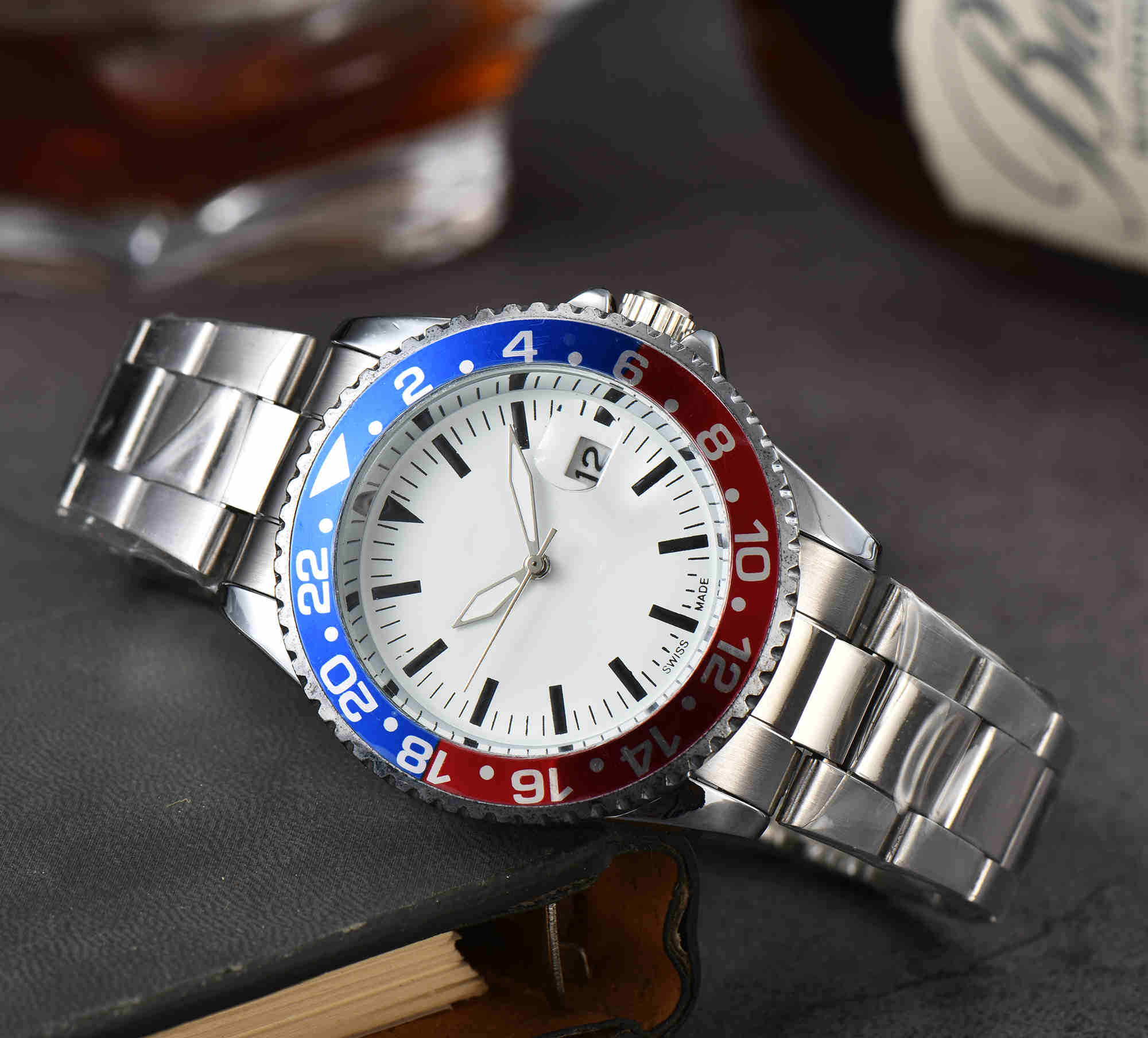 

New high-end men's Watch Luxury fashion men's casual quartz movement steel watchband MD display calendar, 14