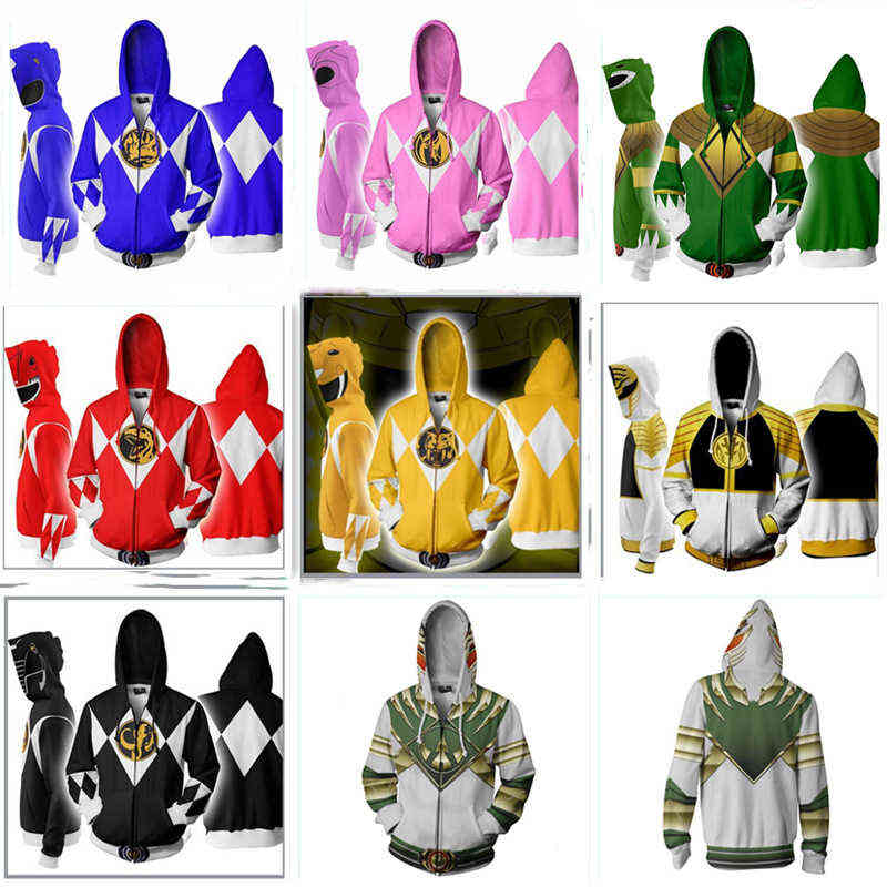 

Designer+Trendy Power Rangers 3D printed sports leisure zipper shirt animation Cosplay surrounding, Yellow