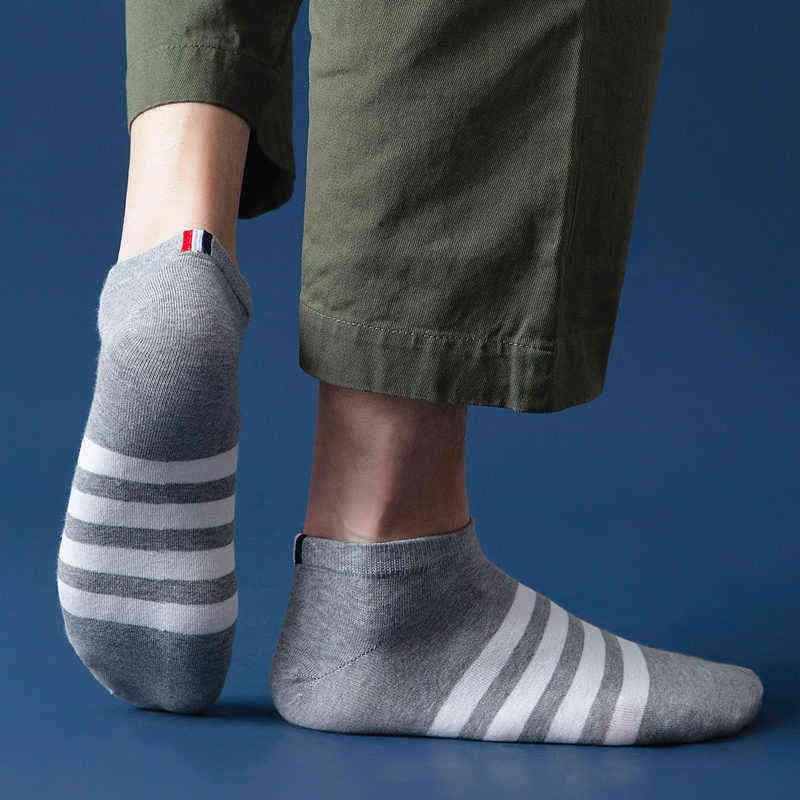 

Spring and summer new socks men's Korean ins fashion four bar low top boat trend TB sports SS02, White