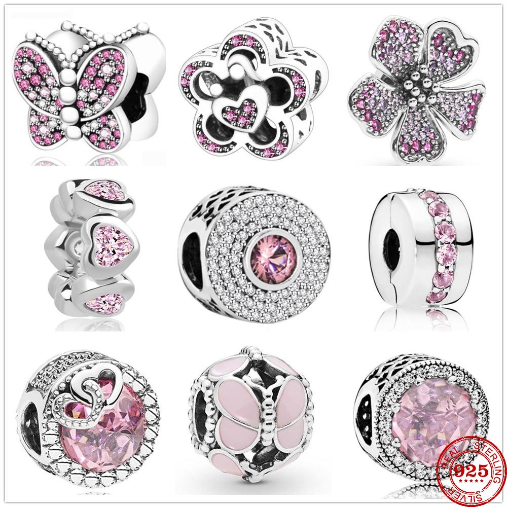 925 Perles de charme en argent pendre éblouissante rose papillon coeur zircone perle en ajustement bracelet bricolage bijoux accessoires