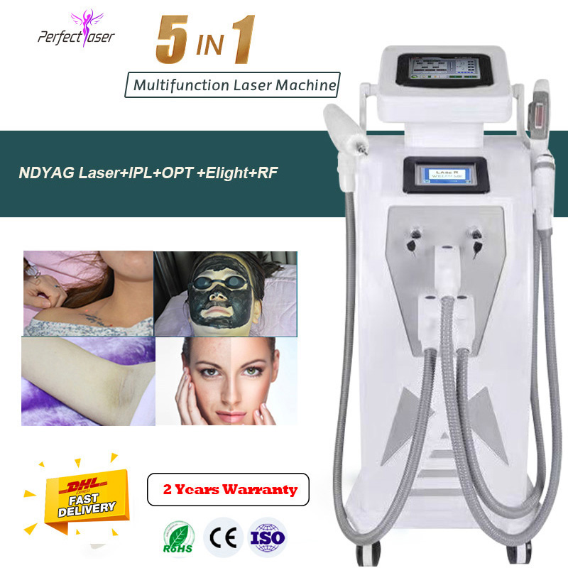 

2022 High quality nd yag laser ipl elight opt rf 5 in1 multifunctional salon beauty machine with 3 handles permanent hair removal tattoo remover
