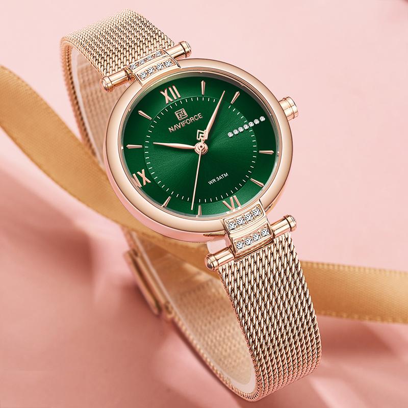 

Wristwatches NAVIFORCE Fashion Quartz Womens Charming Wrist With Thin Stainless Steel Bracelet Watch Clock Female, Silver white