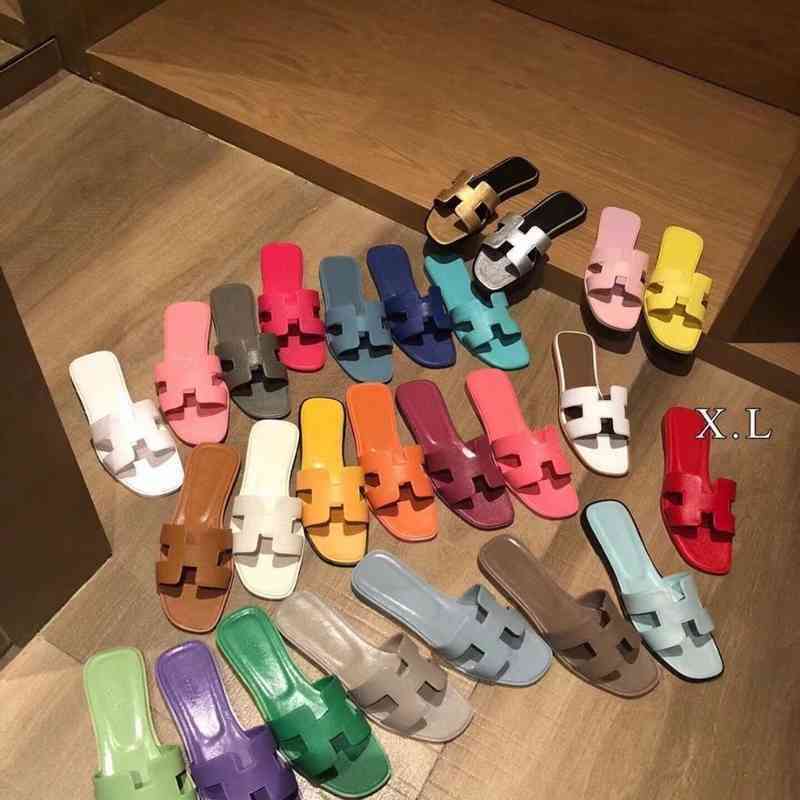 

Herme Oran h Women's Summer Versatile Color Matching Leather One Line Slippers Wear Flat Bottomed Beach Sandals for Tourism Correct Logo, Yellow