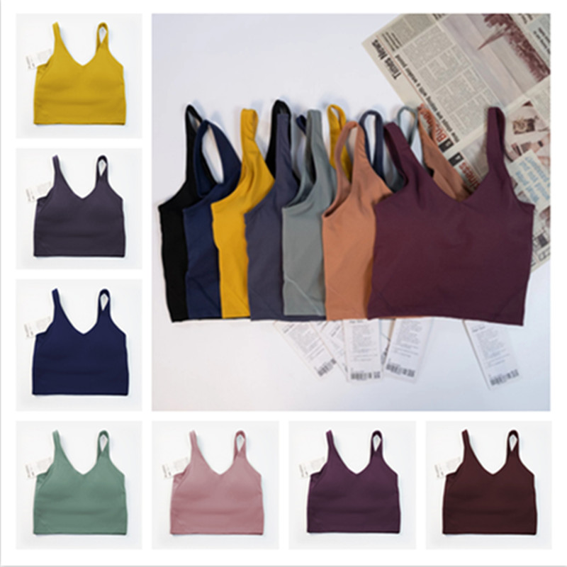 

2022 NEW Women's Sports Bra Yoga Outfits Fitness Padded Crop Top Neck Solid Nylon Breathable Quick Dry Elastic Workout Vest, 011