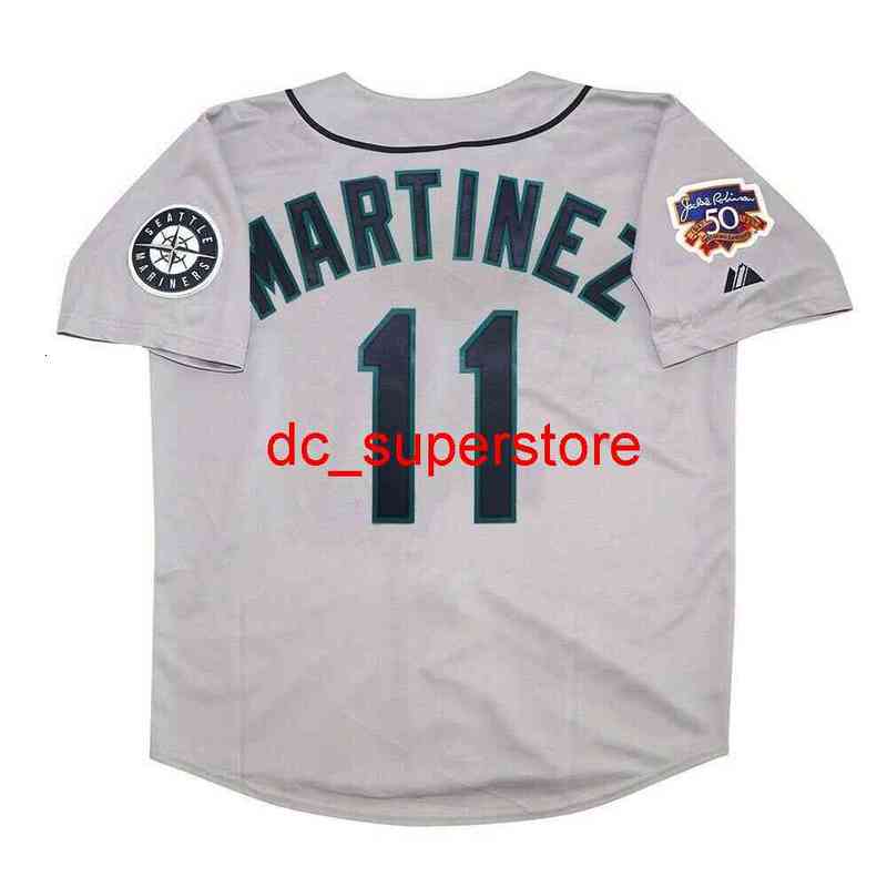 

Custom sewing Edgar Martinez Seattle 1997 Grey Road Jersey w/ Jackie 50th Patch Men Women Youth Baseball Jersey -6XL