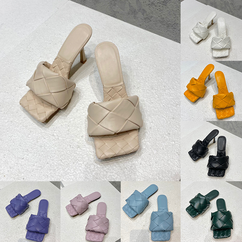 

2022 Square Toe Trend Sandals For Women Ladies Dazzle Blue LIDO Intrecciato Fashion Designer Slides High Heels Slippers Summer Shoes Thin Pumps slider, Shoes box