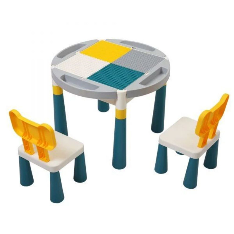 

New Kids Multi Activity Table & 2 Chairs Set Building Blocks Toy Compatible Storage Table