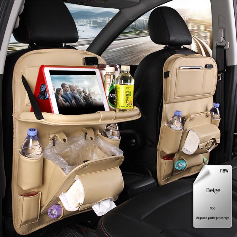 

Car Organizer 1Pcs Pu Portable Leather Seat Back Storage Box Tray Travel Bag With Foldable Table Trash Can Auto Parts