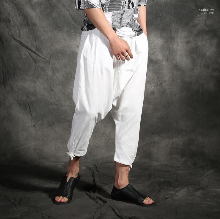 

Men' Pants Summer Style Men' Personality Cotton Loose Jogger Harem Hair Stylist Elastic Waist Linen Big Fork Tide TrousersMen' Heat22, Black