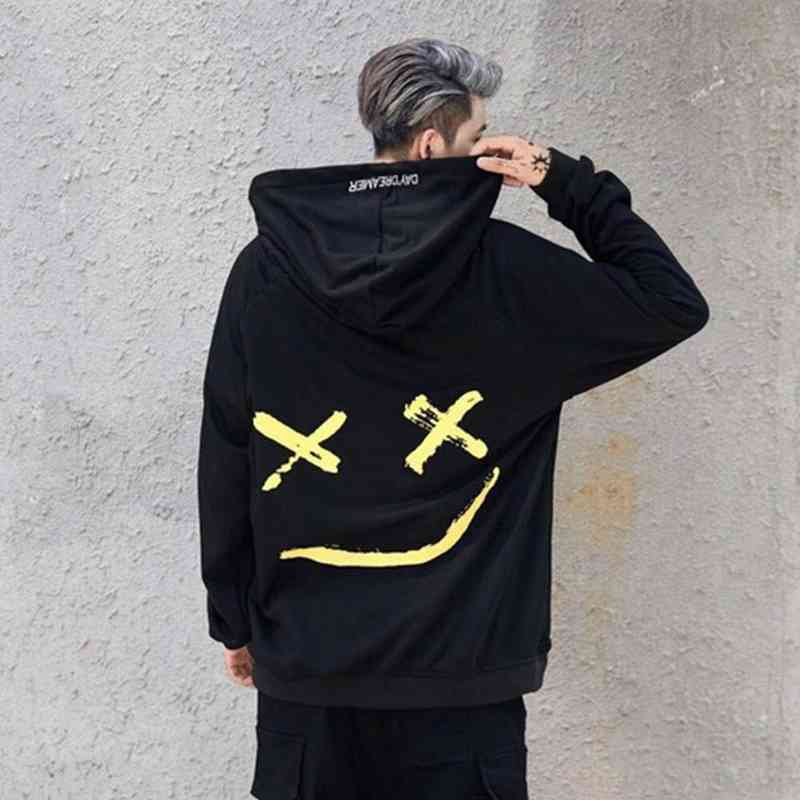 

New Leisure Fashion Color Matching Smiling Face Hooded Sweater in Spring and Winter, Black