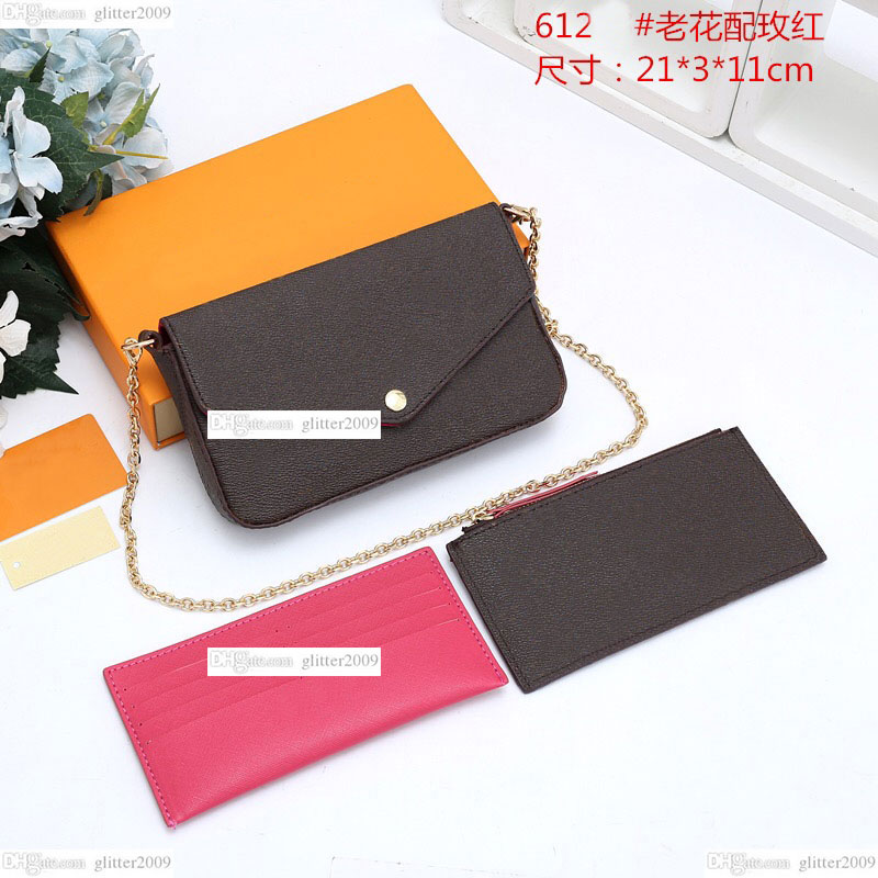 

Designers Single shoulders Bags 3pcs accessories women Crossbody Leather Purse Messenger Handbags Flowers shoulder lady Leather Wallets m61276 Brown flower, Brown flower red inside