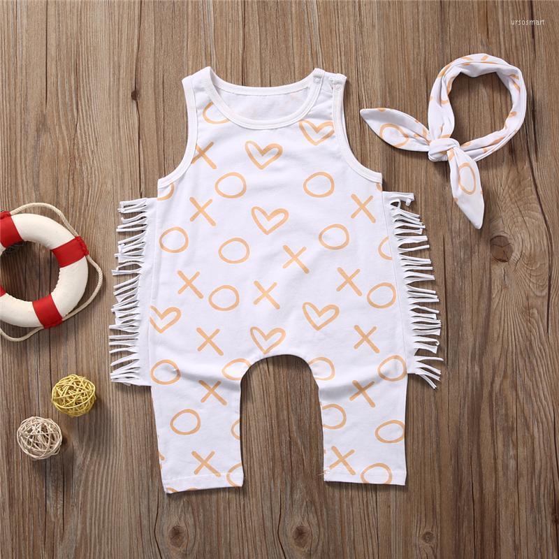 

Jumpsuits Wholesale Born Baby Cute Sleeveless Heart Print Romper Headband Outfit Clothes Girl Summer, As pic