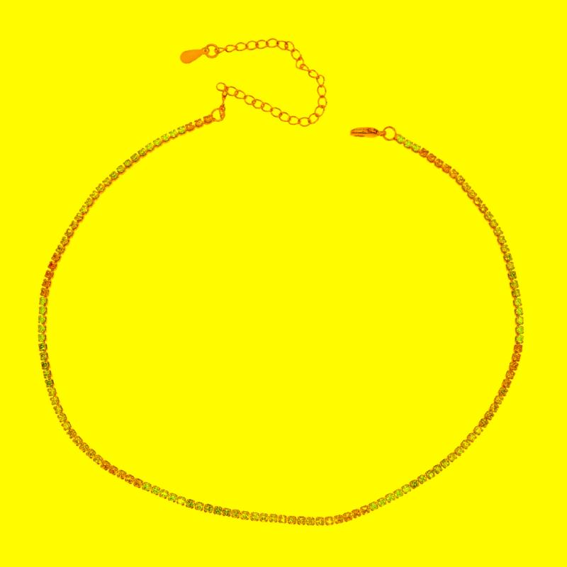 

Chains Gold Color Thin Cz Tennis Chain Necklace Various Colors Colorful Charm Women Choker With Link Trendy Rainbow JewelryChains