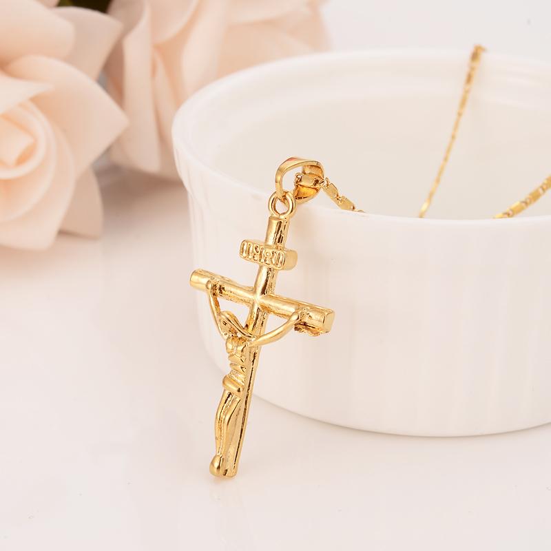 

Pendant Necklaces Cross Necklace Sweater Chain Women INRI Juses Crucifix Christianity Jewelry Gold Color INBI Jesus Nazareth Girls Gift