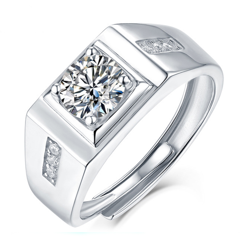 

1ct Real Moissanite Ring for Men S925 Sterling Silver Round Brilliant Male Simulated Diamonds Wedding Ring Jewelry Gift