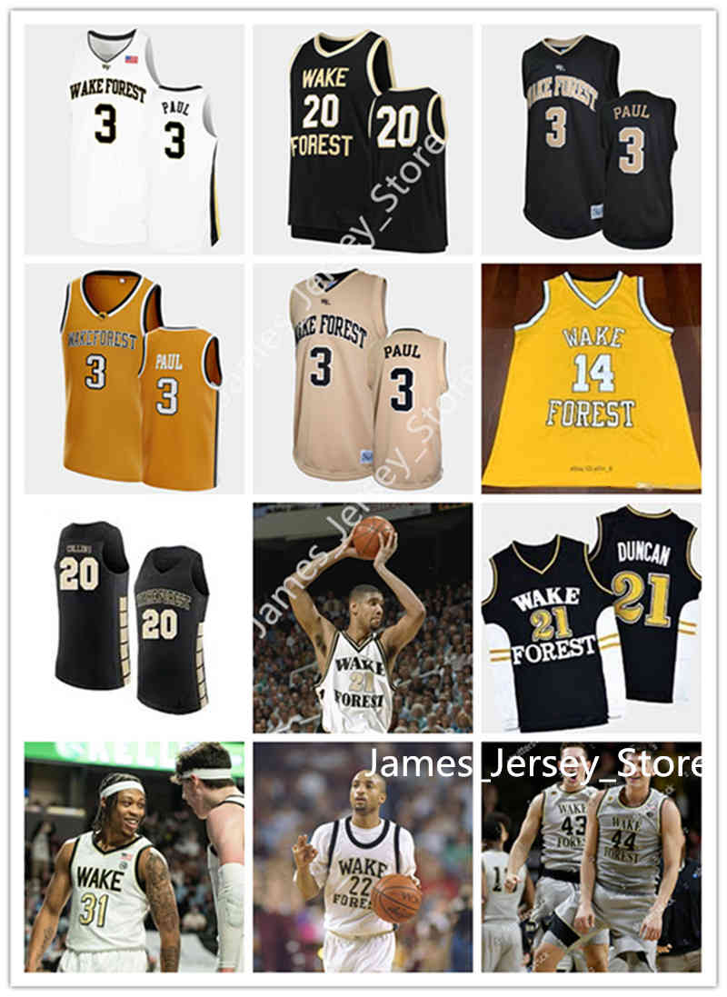 

Xflsp 2022 College Custom Wake Forest Stitched Basketball Jersey 3 Chris Paul Jerseys 21 Tim Dun can 20 Khadim Sy 23 Lucas Taylor 30 Damari, New black