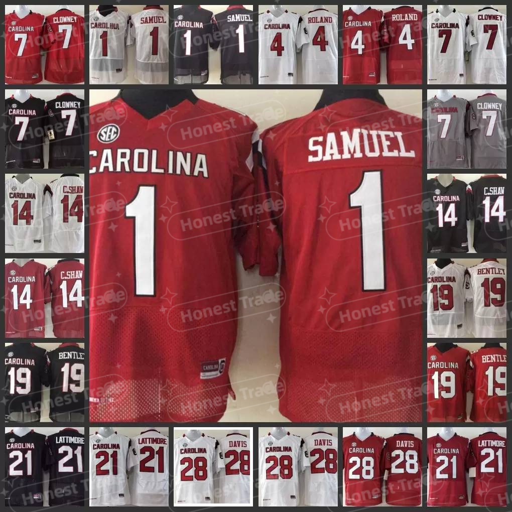 

NCAA South Carolina Gamecocks 1 Deebo Samuel Jersey 7 Jadeveon Clowney Jerseys 14 Connor Shaw 19 Jake Bentley 21 Marcus Lattimoew Stitched College Football Jersey, 21 lattimoew red jersey