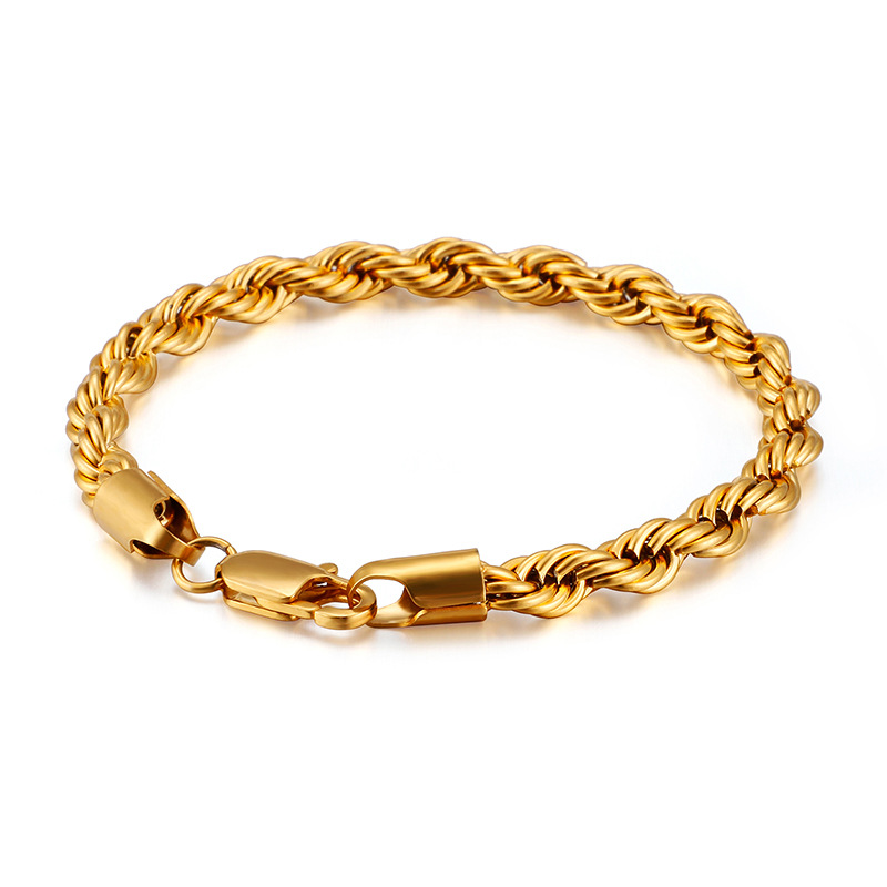Fashion Stainless Steel Cuban Chain Twist Rope Chain Bracelet for Men Gift-image-758970272