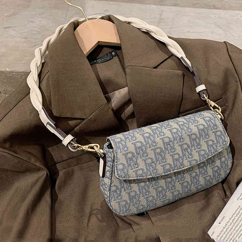 

Purses sale new women's French jacquard saddle armpit bag stick sling one Shoulder Messenger small square, Monet blue