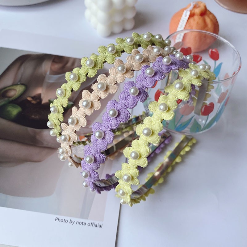 

Spring Pearl Flower Headband Fashion Hair Accessories For Women Trend Temperament Thin Hairband Hair Band Girl Headwear New, Mixed color