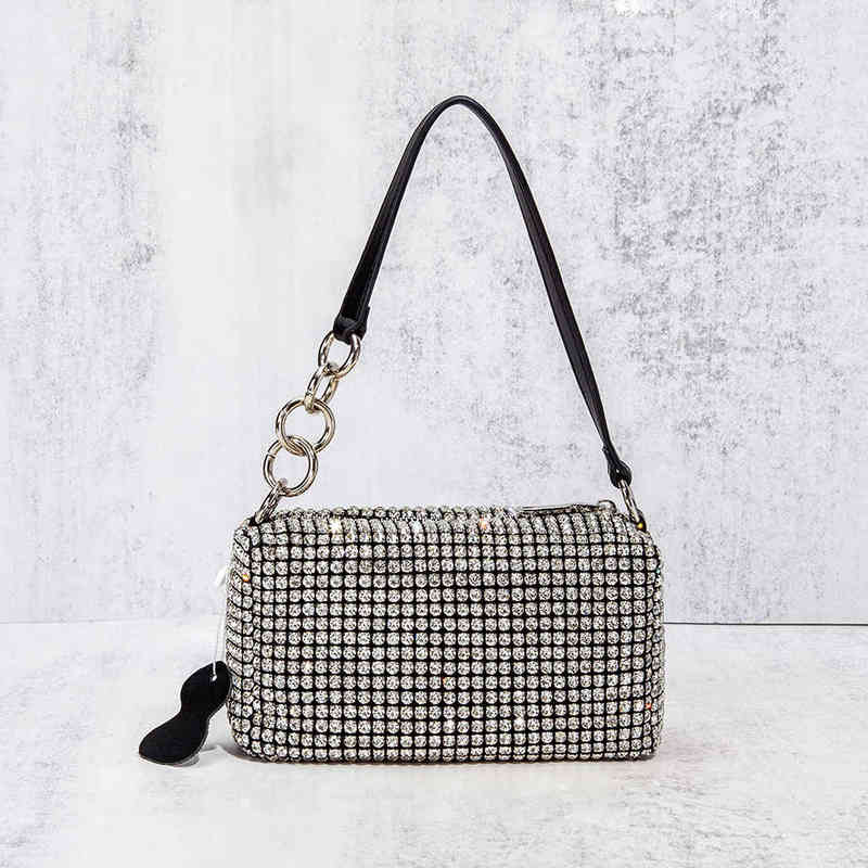 

Evening Bag Ring Chain Diamond Bag Women Luxury Designer Shiny Rhinestone Crystal Clutch Purse and Handbag for Wedding Party 220622, Silver