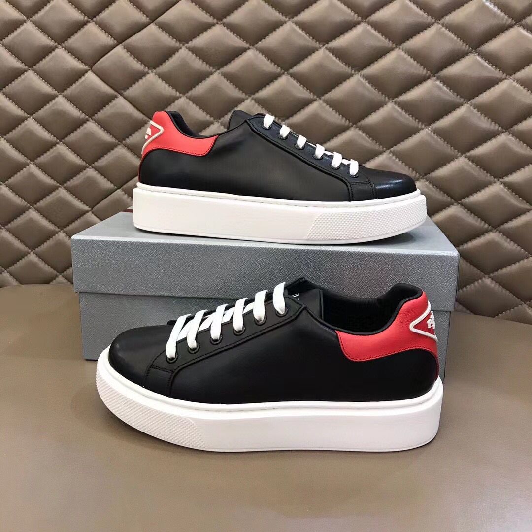 

Top Quality Macro Re-Nylon & Brushed Leather Sneakers Shoes Men Gabardine Triangle Rubber Platform Sole Trainers Comfort Outdoor Comfort Walking