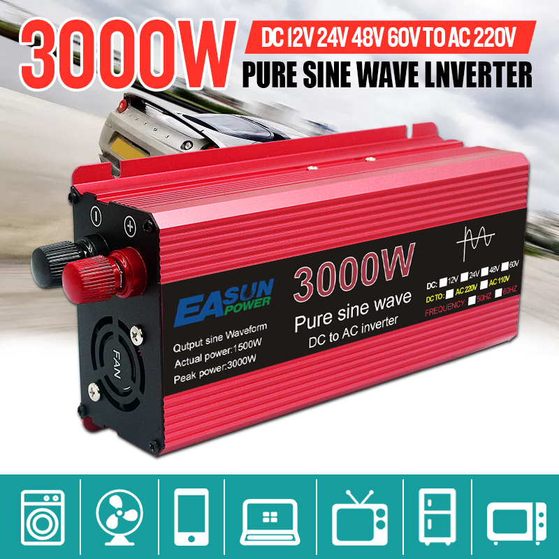 

Pure Sine Wave Inverter 3000W 2200W 1600W 1000W Voltage DC 12V 24V To AC 110V 220V Transformer Power Converter Solar Inverter