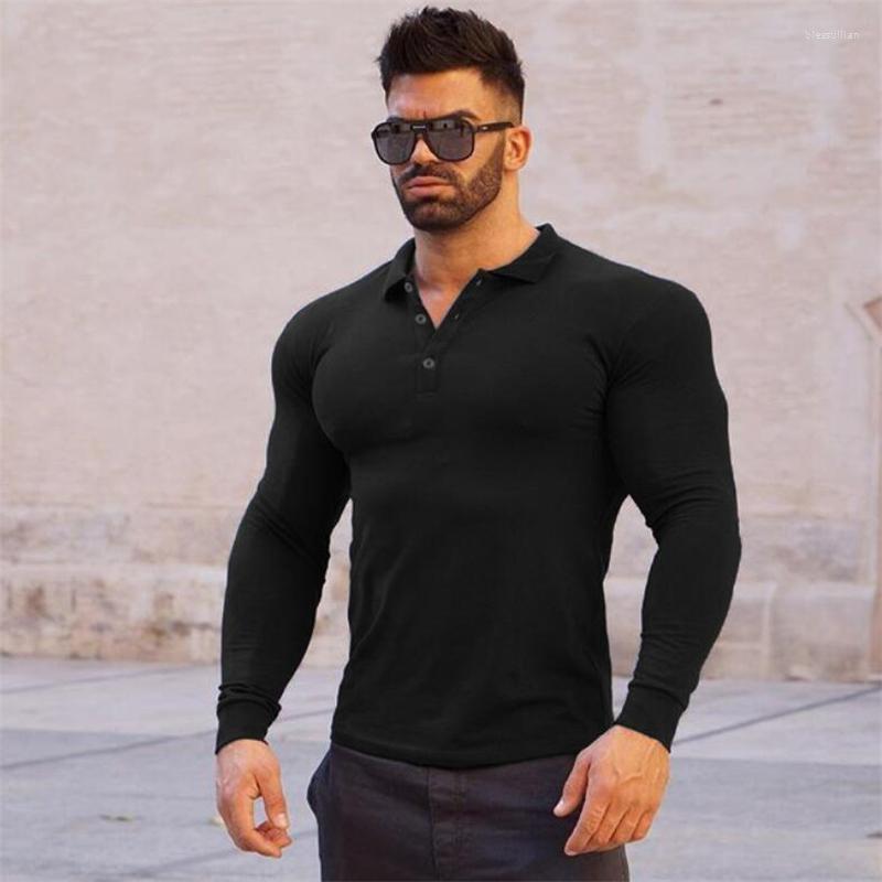 

Men's Polos Fashion Brand Mens Clothing Shirt Long Sleeve Slim Fit Cotton Turn Collar Poloshirt Casual Gym Sportswear T ShirtMen's Men'sMen', White