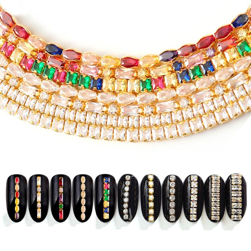 

Nail Art Decorations 10cm Gold Bottom Shiny Rhinestone Chain High Quality Zircon Close/Sparse DIY Jewelry AccessoryNail