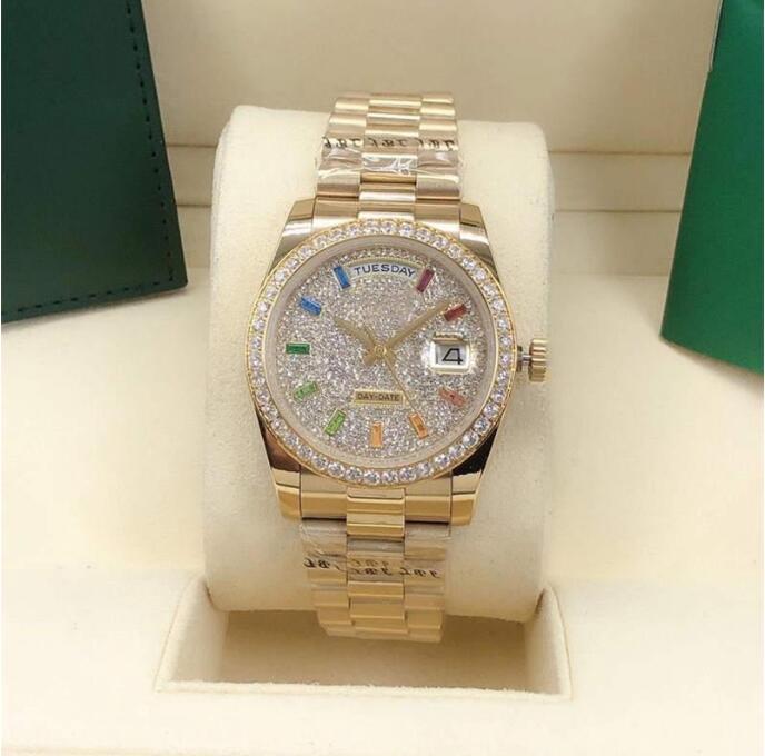 

U1 Ladies Automatic Watch 36mm diamond bezel Sapphire face Rainbow square diamond ding stainless steel discount waterproof, Water proof 50m