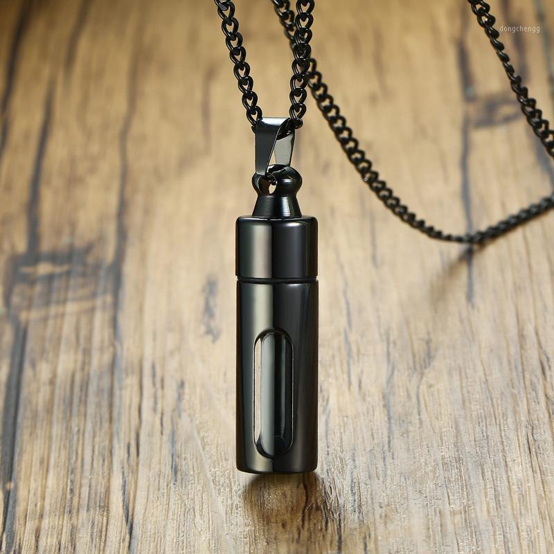 

Pendant Necklaces KOtik Men Glass Cylinder Essential Oil Perfume Necklace Cremation Stainless Steel Male Choker Jewelry